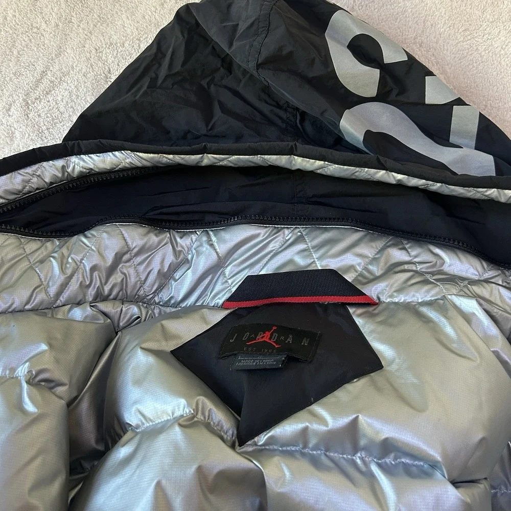 Jordan 23 Engineered‎ MA-1 Black Silver Puffer Jacket Mens Down Fill Size L MINT